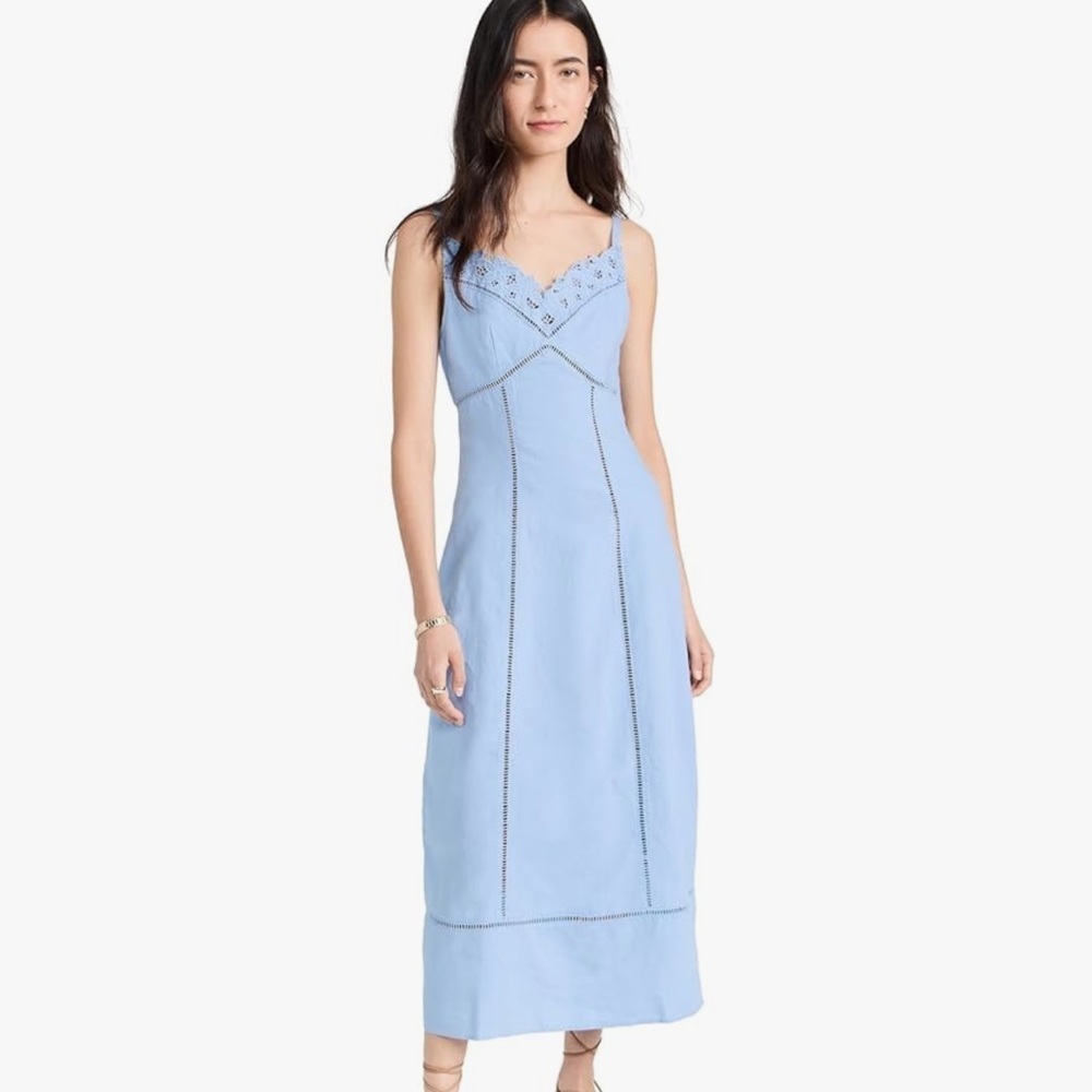 NWT Madewell Sweetheart Neckline Linen Blend Midi Dress size 00 Blue